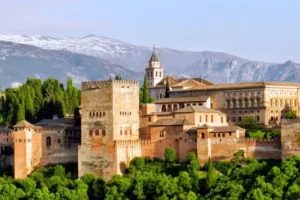 The Alhambra of Granada with the Sierra Nevada behind