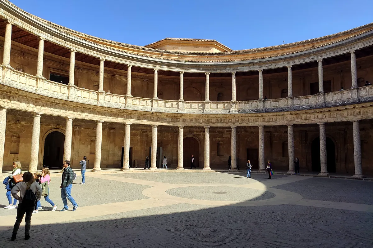 The round courtyard of the Palace of Charles V in the Alhambra