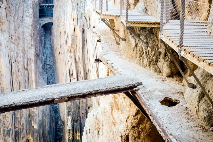 Wooden boardwalk fixed to the cliff face on the Caminito del Rey
