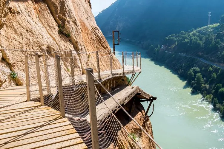 Boardwalk above the turquoise waters of the Guadalhorce river, Caminito del Rey