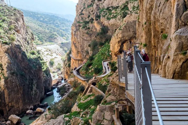 Walkway on the Caminito del Rey with the Guadalhorce valley behind