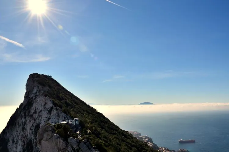 The summit ridge of the Rock of Gibraltar above the sea