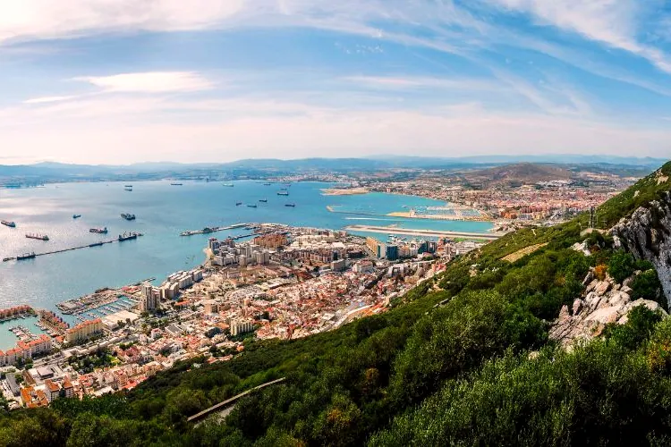 Gibraltar town and the bay seen from the slopes of the Rock