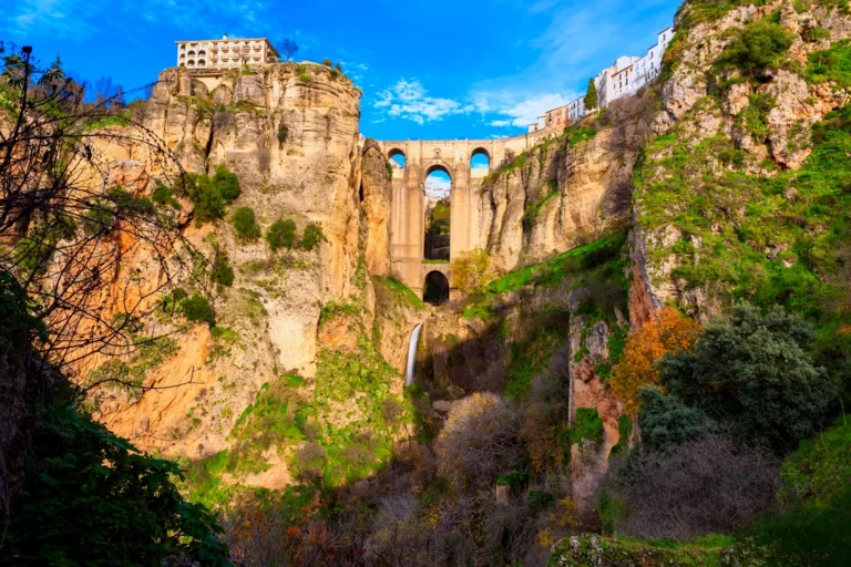The Puente Nuevo of Ronda over the Tajo gorge, seen from below