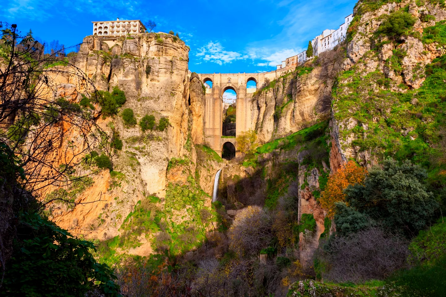 The Puente Nuevo of Ronda over the Tajo gorge, seen from below
