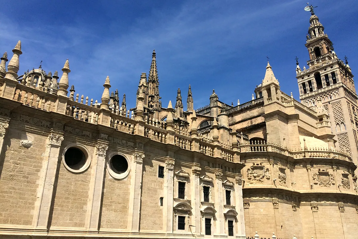 The Gothic outside of Seville Cathedral, with the Giralda at one end