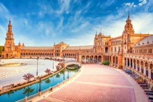 The Plaza de España in Seville, with its canal, bridges and towers