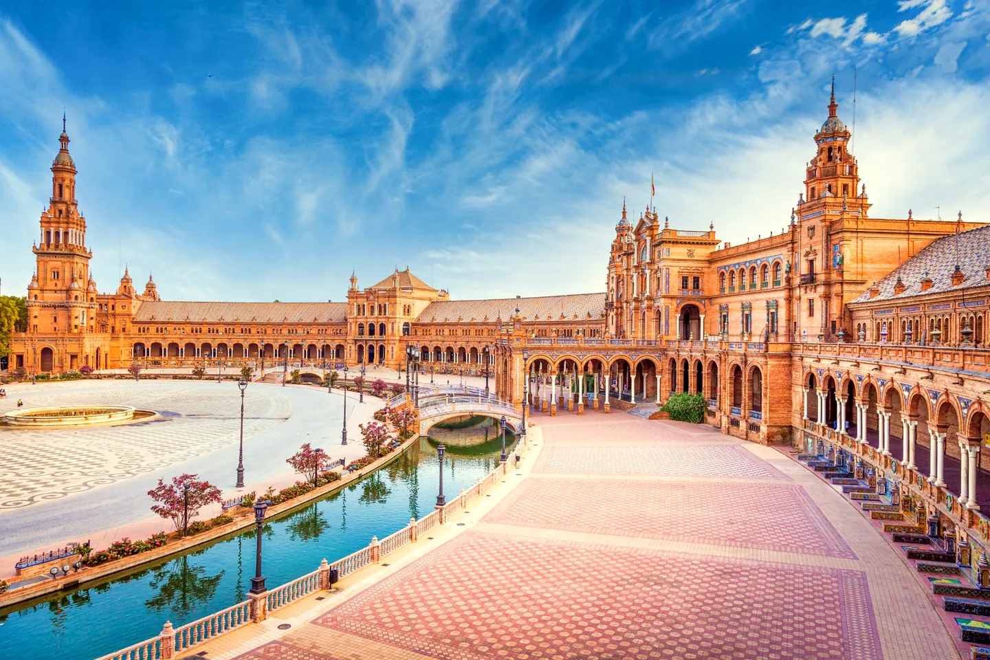 The Plaza de España in Seville, with its canal, bridges and towers